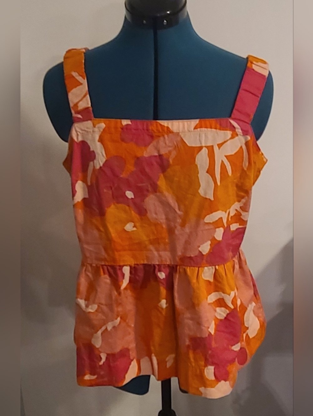 #37 - Free Assembly Vibrant Boho Floral Peplum Tank Top in Orange & Pink, Large - Picture 2 of 11